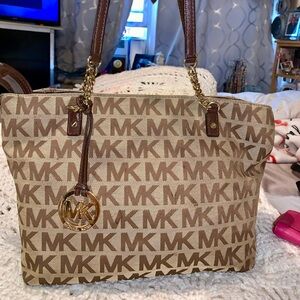 Michael Kors Tan and Brown Logo Tote